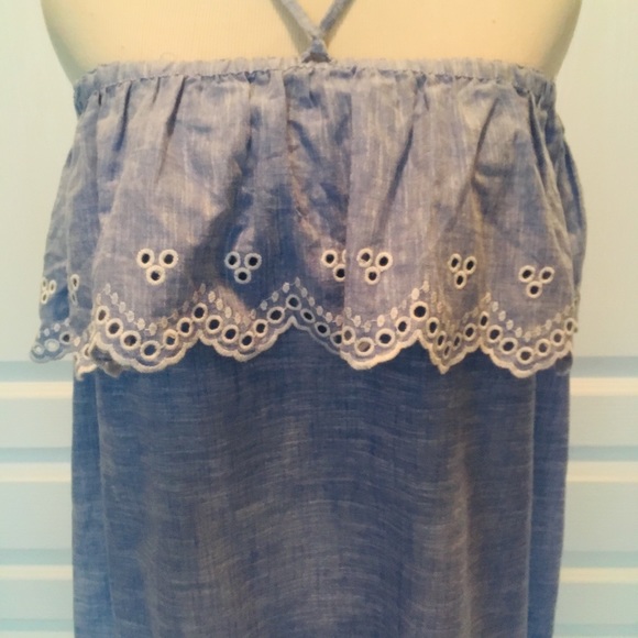 J Crew Chambray Blue Eyelet Ruffle Dress M - Picture 3 of 6